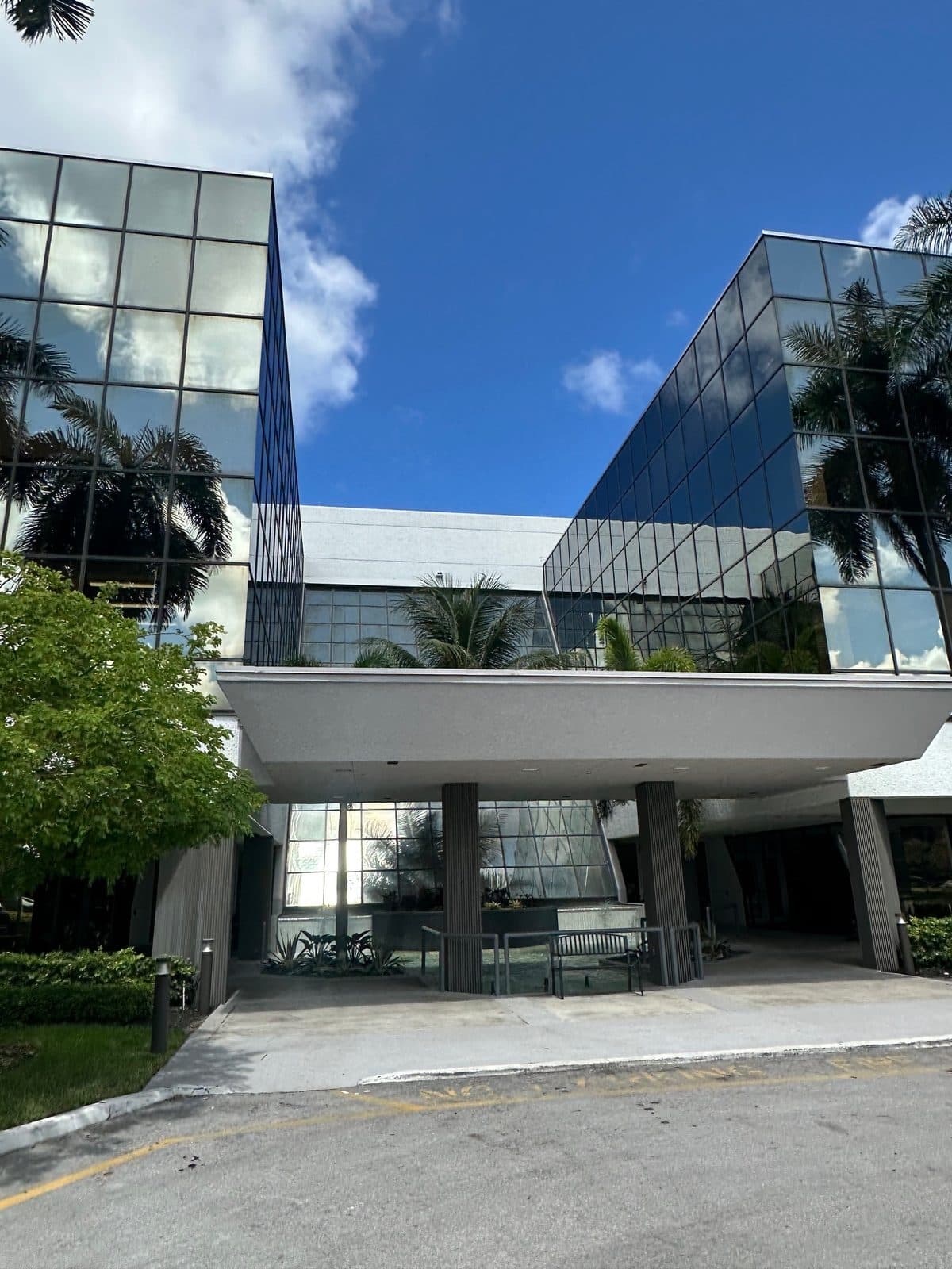 Glass-and-stucco commercial office building exterior
